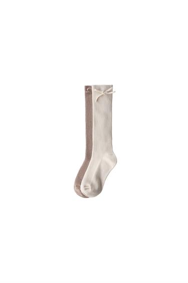 Zara TWO-PACK OF HIGH SOCKS WITH BOW - Light beige