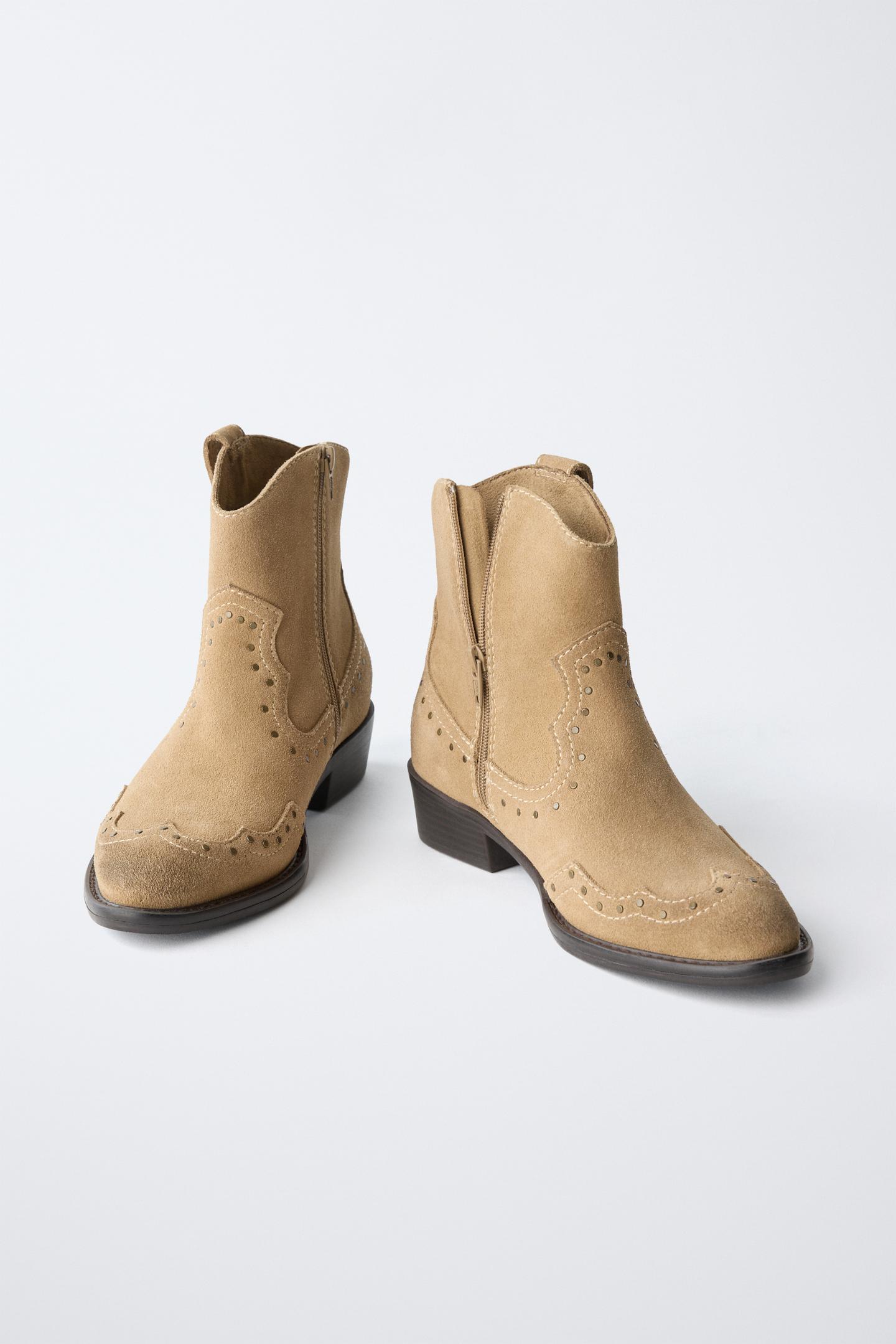 Детские ботинки Zara Studded Leather Ankle, цвет: Бежевый — фото 3