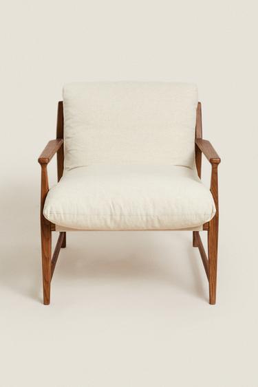 WOODEN ACCENT CHAIR WITH REMOVABLE CUSHION - Light beige by Zara