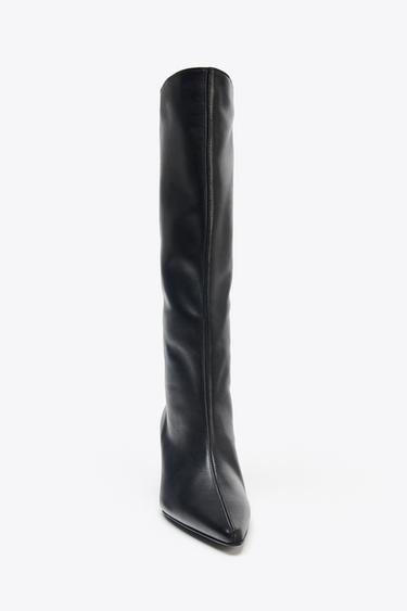 BOTA TACÓN KITTEN PIEL - Negro de Zara