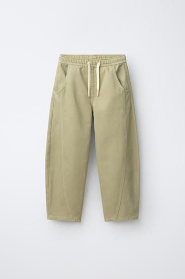 SEAMED BARREL TROUSERS - Green by Zara - Image 0
