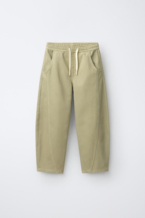 SEAMED BARREL TROUSERS - Green by Zara - Image 0