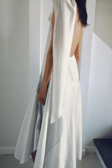 STRIPED HALTERNECK LACE DRESS - Ecru / Beige by Zara