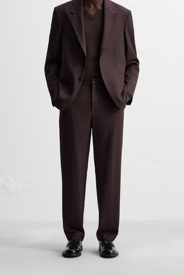 REGULAR FIT SUIT TROUSERS - Burgundy by Zara