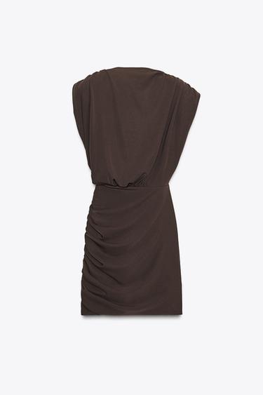 SHORT DRESS WITH SHOULDER PADS - chocolate by Zara
