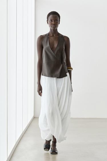 Zara Crossover midi skirt with draped detail - White - Image 0