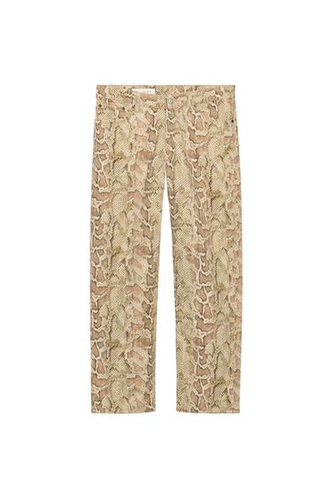 STRAIGHT FIT LOW-RISE ANIMAL PRINT TRF JEANS - camel by Zara