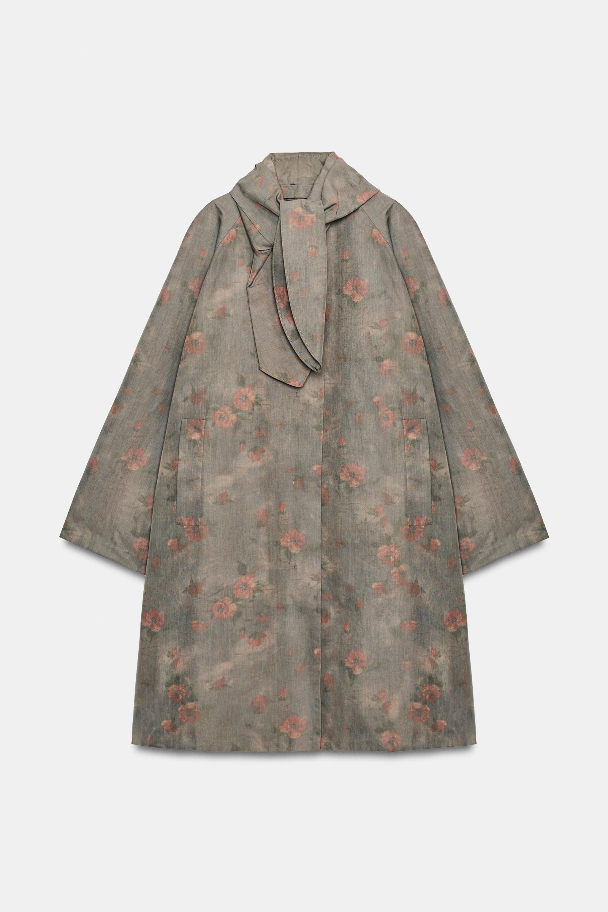 ZW COLLECTION FLORAL SCARF TRENCH COAT - dirty-mauve | ZARA United