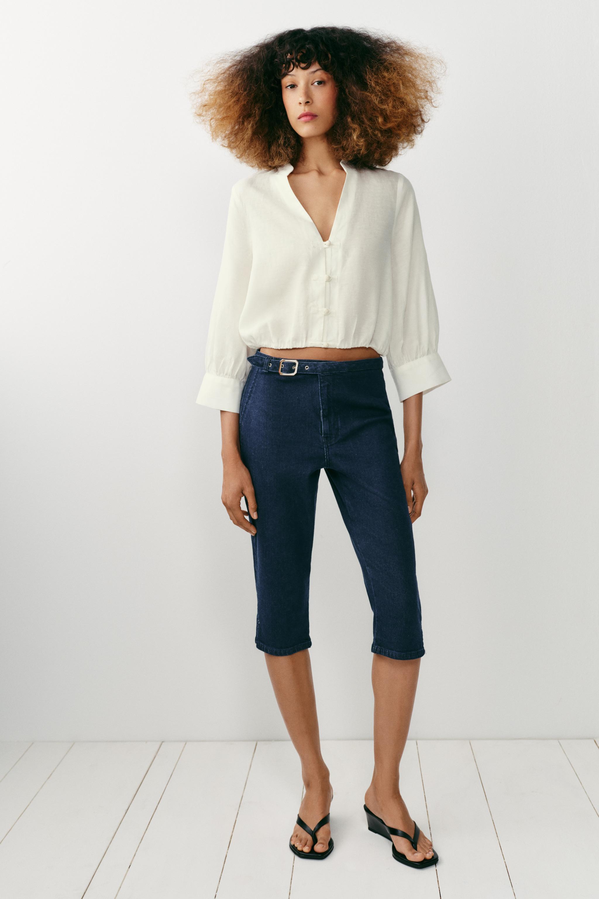 Женские рубашки Zara LINEN BALLOON SHIRT WITH FROG CLASPS