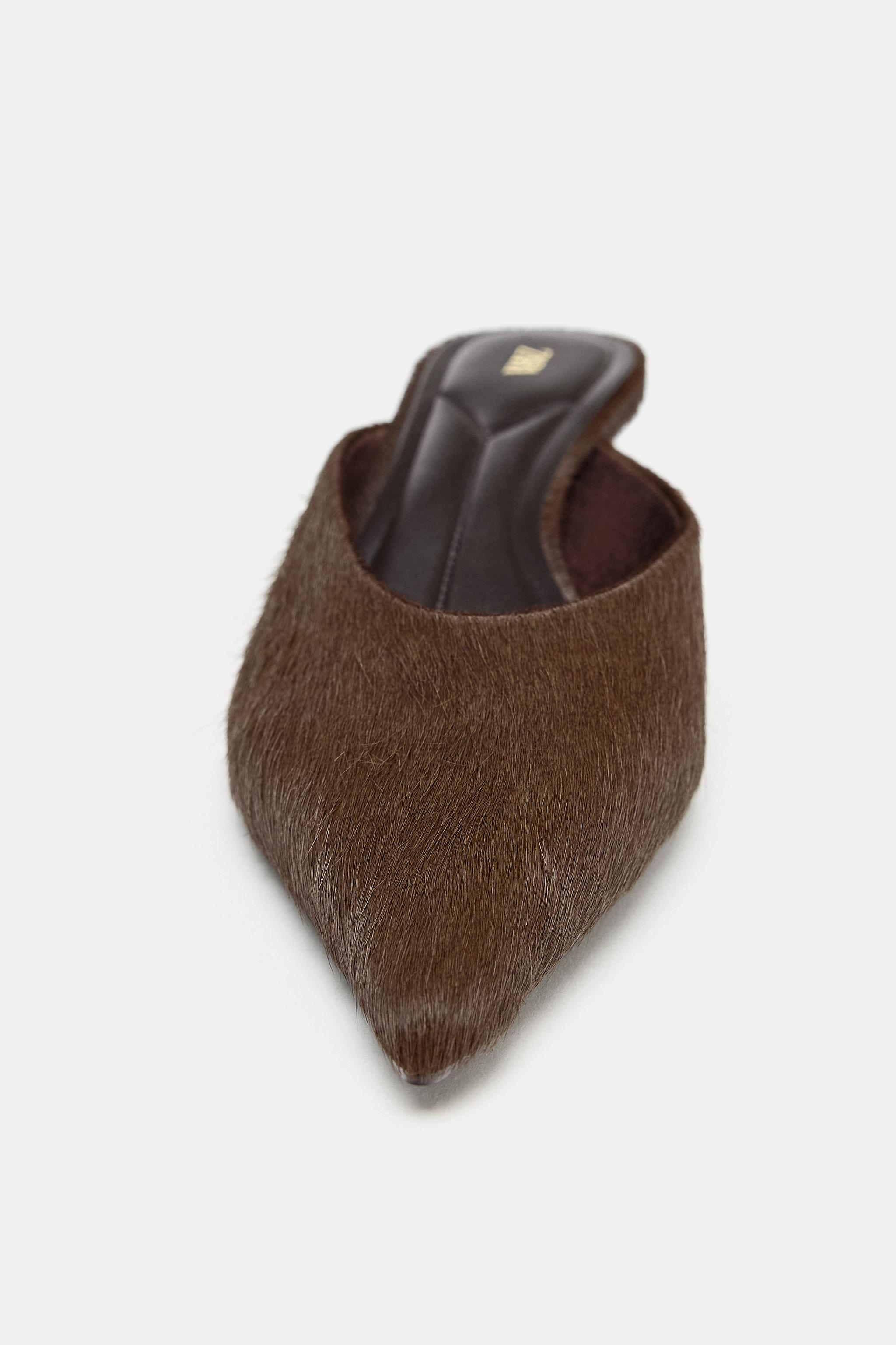 CHAUSSURES COMPENSÉES EN CUIR AVEC EFFET FOURRURE