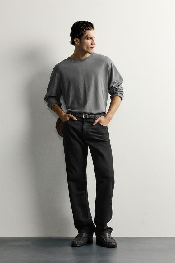 CAMISETA RELAXED FIT MANGA LARGA - Gris antracita de Zara - Imagen 0