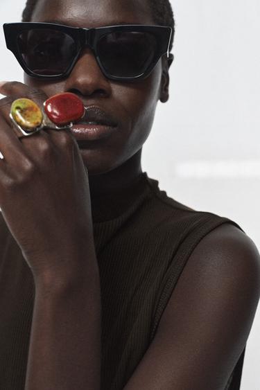 PACK OF 2 MAXI STONE RINGS - Silver by Zara