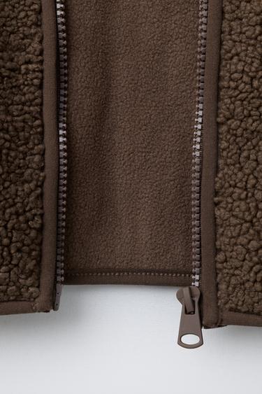 FAUX SHEARLING JACKET WITH HOODIE - Brown by Zara - Image 6