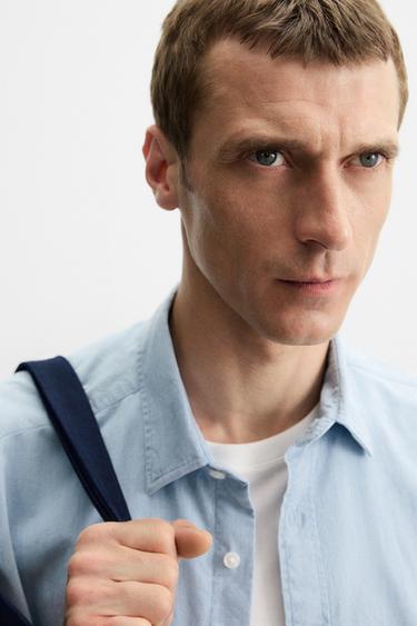 CHAMBRAY TEXTURED SHIRT - Light blue by Zara - Image 4