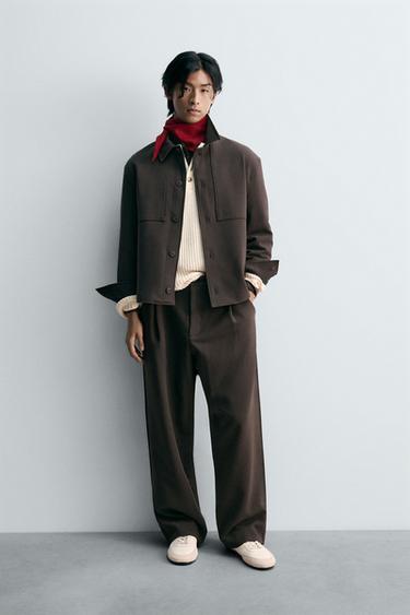 RELAXED FIT PLEATED TROUSERS - Brown by Zara