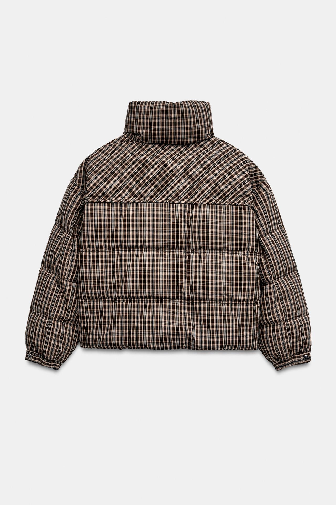 QUILTED CHECK ANORAK — Brown