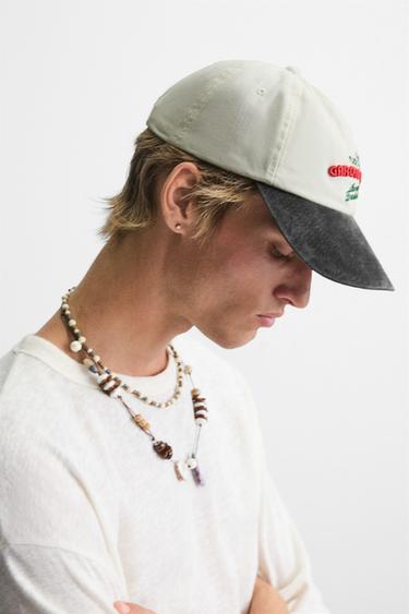 Zara CONTRAST EMBROIDERY CAP - Ecru
