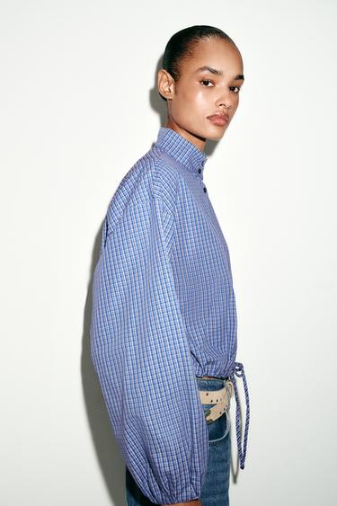CHEMISE À CARREAUX ET MANCHES BOUFFANTES - Bleu roi de Zara - Image 2