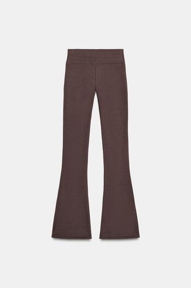 Zara FLARE FLEECE PANTS - Brown