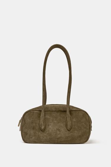 Zara LEATHER SHOULDER BAG - Green