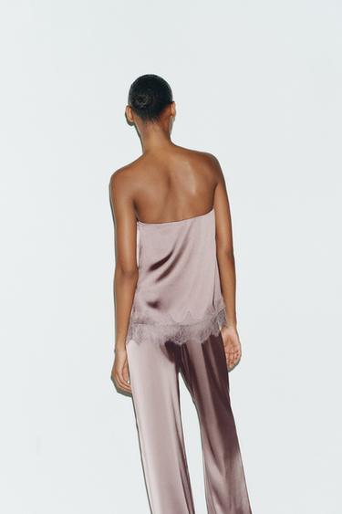 TOP SATINÉ EN DENTELLE - Marron / Taupe de Zara - Image 3