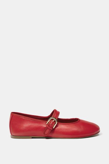 LEATHER BALLERINAS - Red by Zara