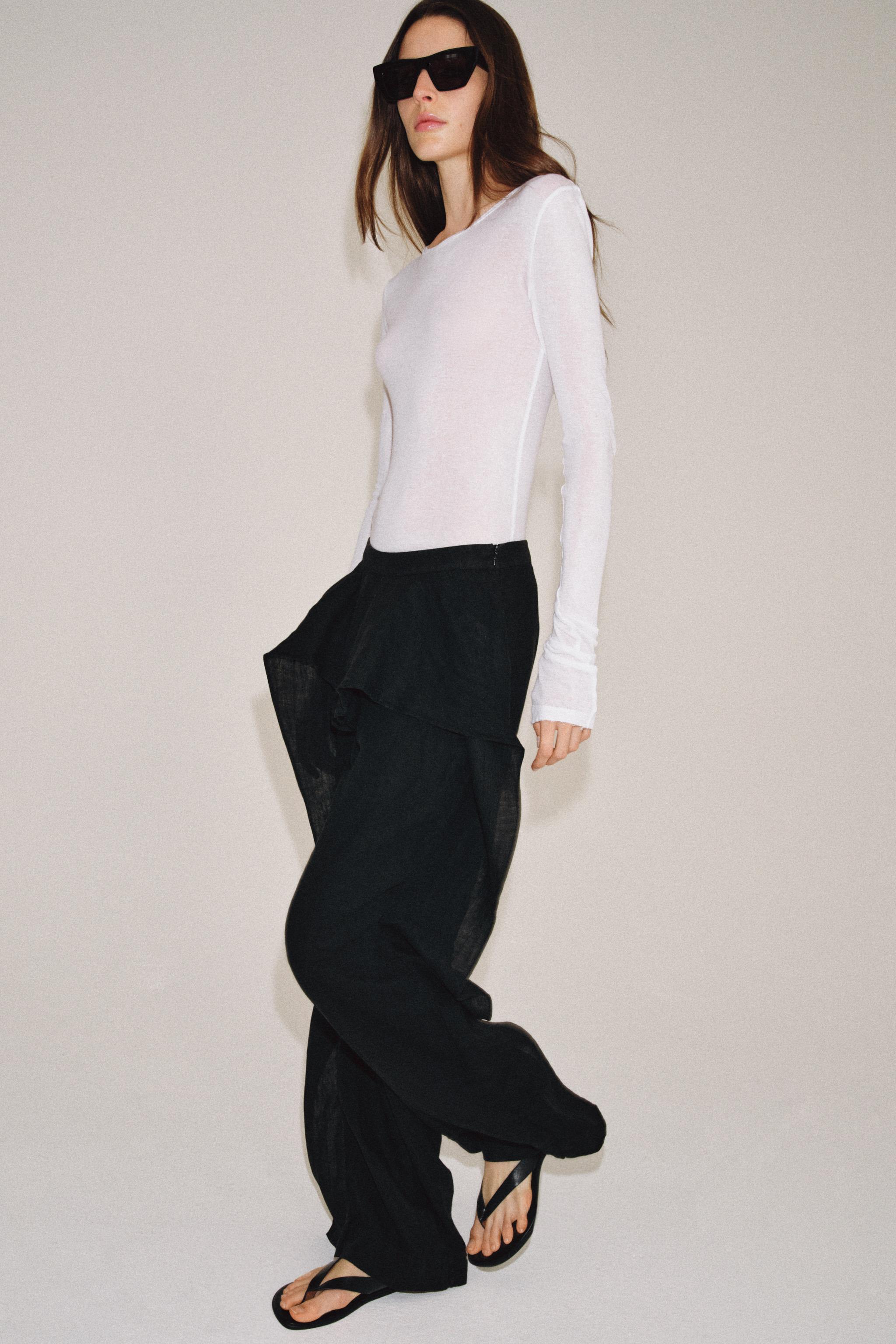 ZW COLLECTION フリル 100% リネンパンツ - ブラック | ZARA Japan / 日本