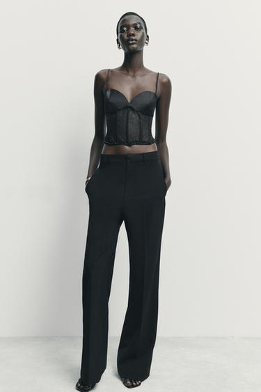 TOP CORSETERO ENCAJE - Negro de Zara