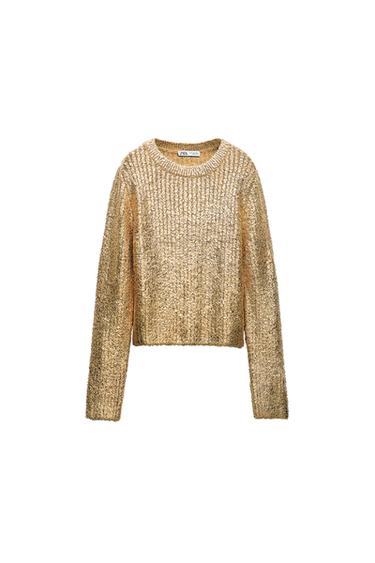 METALLIC CRACKLED KNIT SWEATER