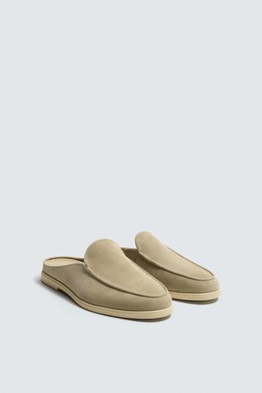 Zara LEATHER OPEN-BACK LOAFERS - Beige