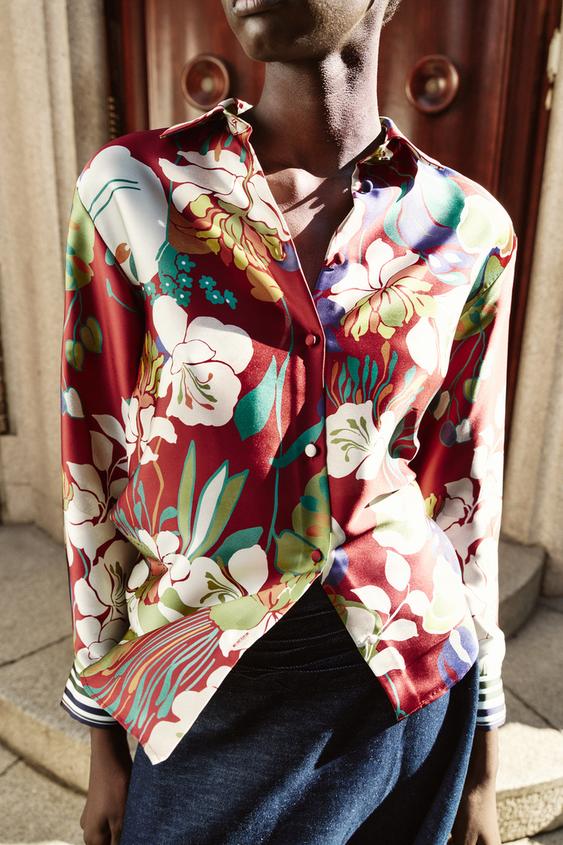 FLORAL PRINT SATIN EFFECT SHIRT