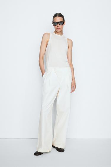 Zara Pleated pants with crossover fastening detail - STUDIO - Ecru - Image 0