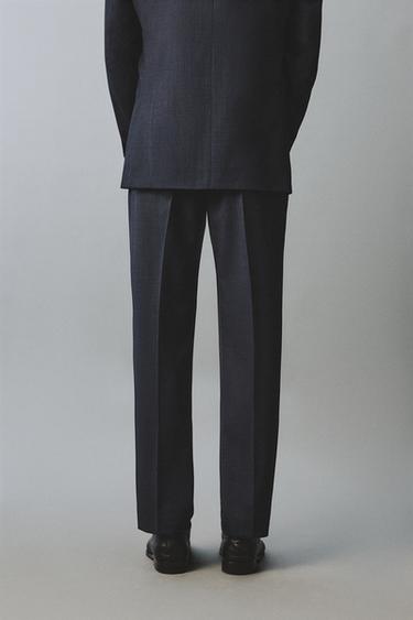 REGULAR FIT 100% WOOL TEXTURED SUIT TROUSERS - Navy blue by Zara - Image 2