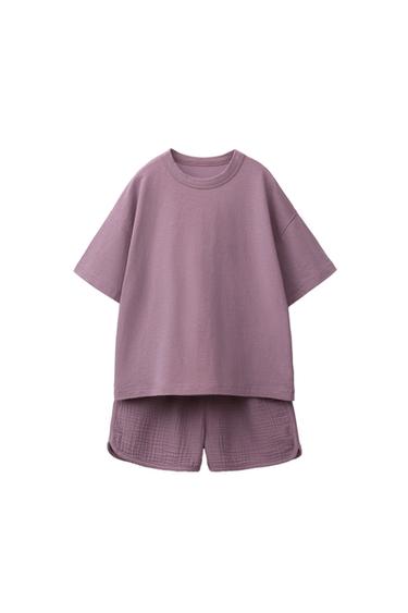 طقم JOGGING تيشرت وبرمودا مدمج - بورجندي الخاص بـ Zara