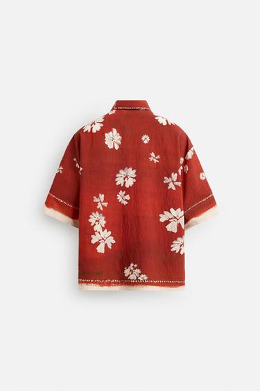 CHEMISE À IMPRIMÉ FLORAL - Écru / Rouge de Zara - Image 8