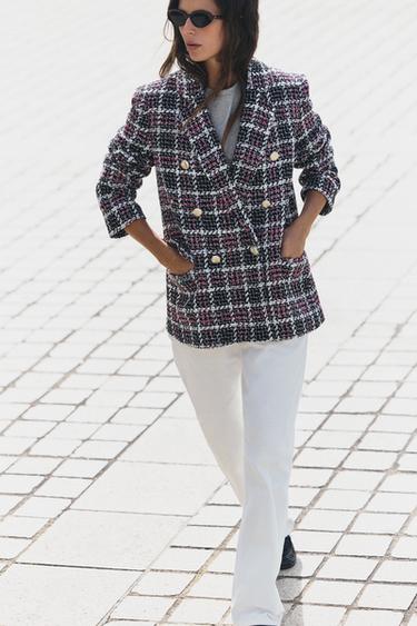 STRUCTURED PLAID BLAZER — Black / White 2