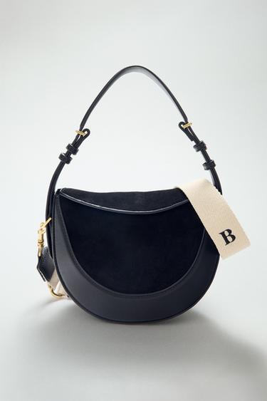 SAC BANDOULIÈRE AVEC RABAT EN CUIR - Noir de Zara