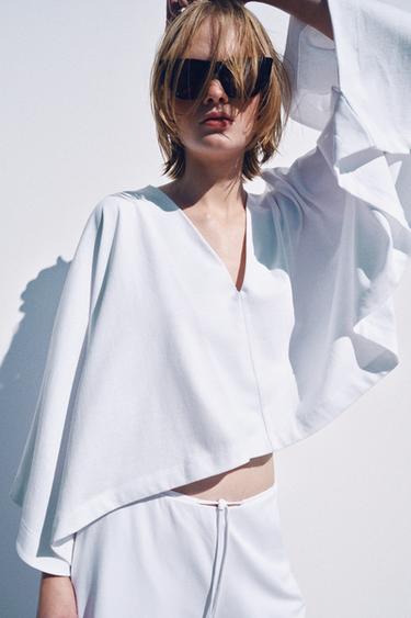 HEAVY COTTON CAPE VOLUME TOP - White by Zara