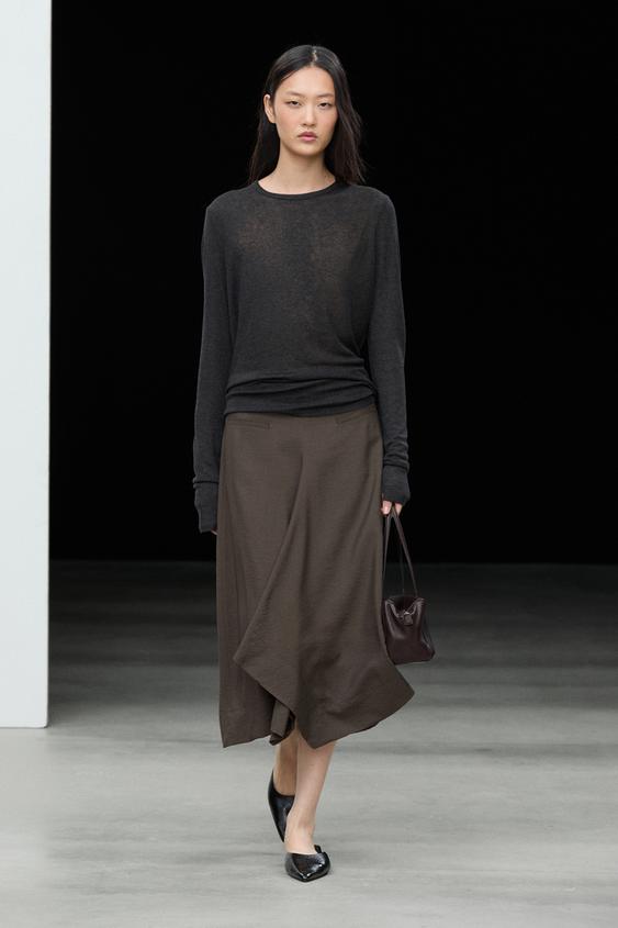 Zara Flowing midi skirt with pleated detail - Brown - Image 0