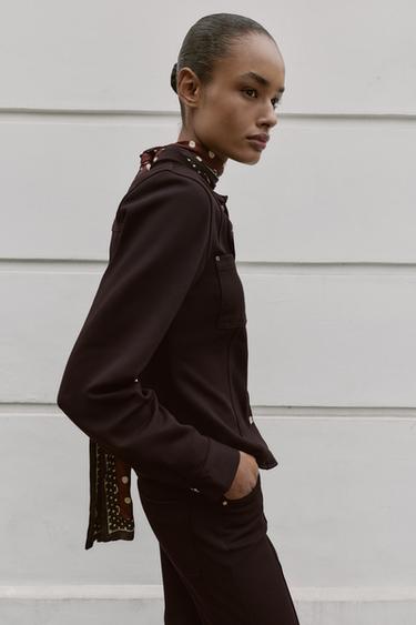CHEMISE CINTRÉE EN CRÊPE - Marron de Zara - Image 3