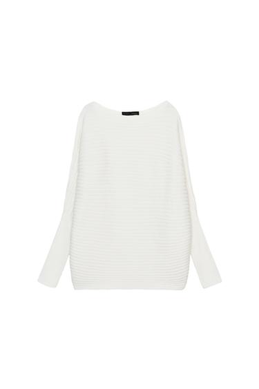 سترة محاكة ذات هيكل واسع - أبيض الخاص بـ Zara