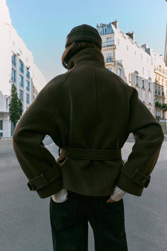 MANTEAU COL MONTANT CEINTURE - Kaki de Zara - Image 3