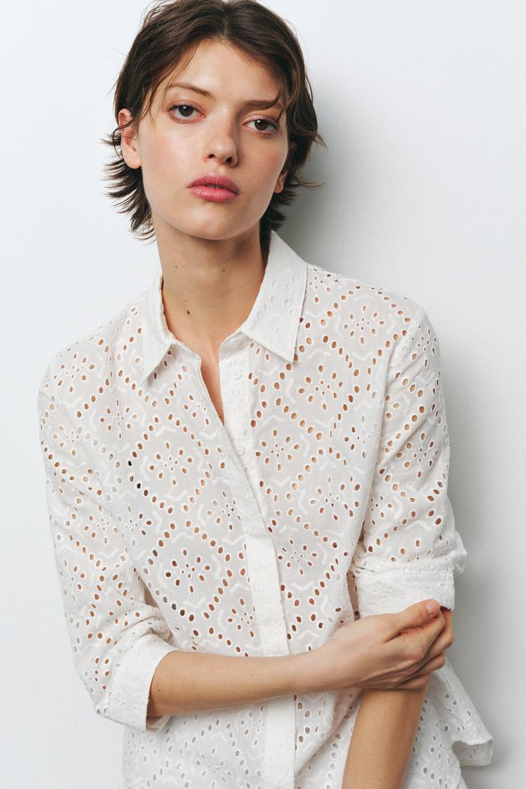 Bordado Suizo Blusa Bordado Perforado Zara Camisa Blanca De Mujer