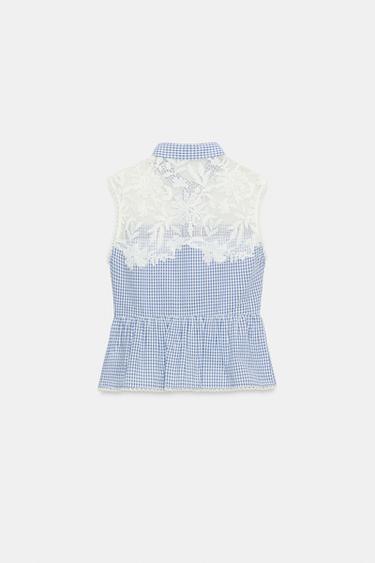 COMBINED GINGHAM BLOUSE - Blue/White by Zara - Image 6