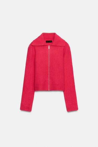 Zara CARDIGAN WITH METALLIC ZIPPER - Intense coral