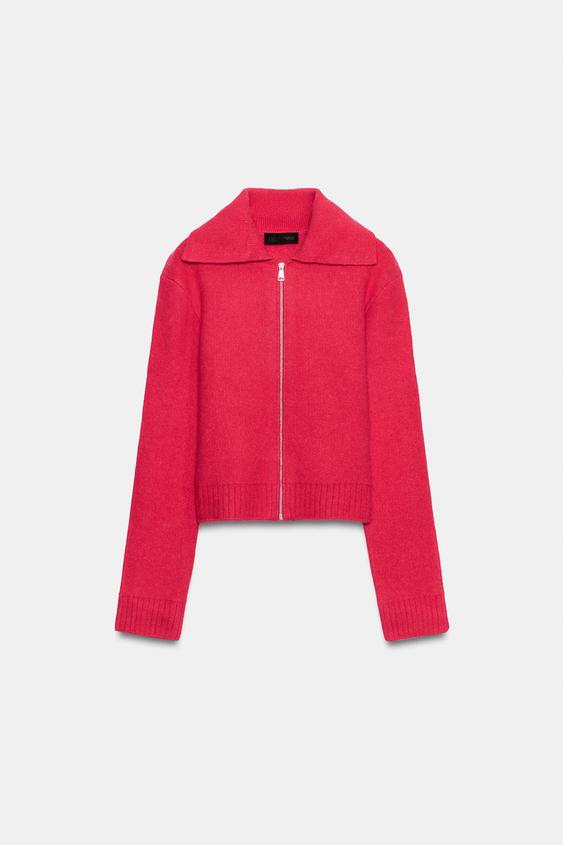METALLIC ZIP CARDIGAN - Intense coral by Zara - Image 0