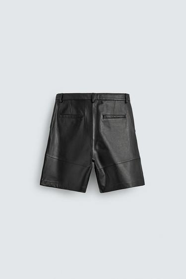 RELAXED FIT LEATHER BERMUDA SHORTS WITH PLEATS - Black by Zara - Image 7