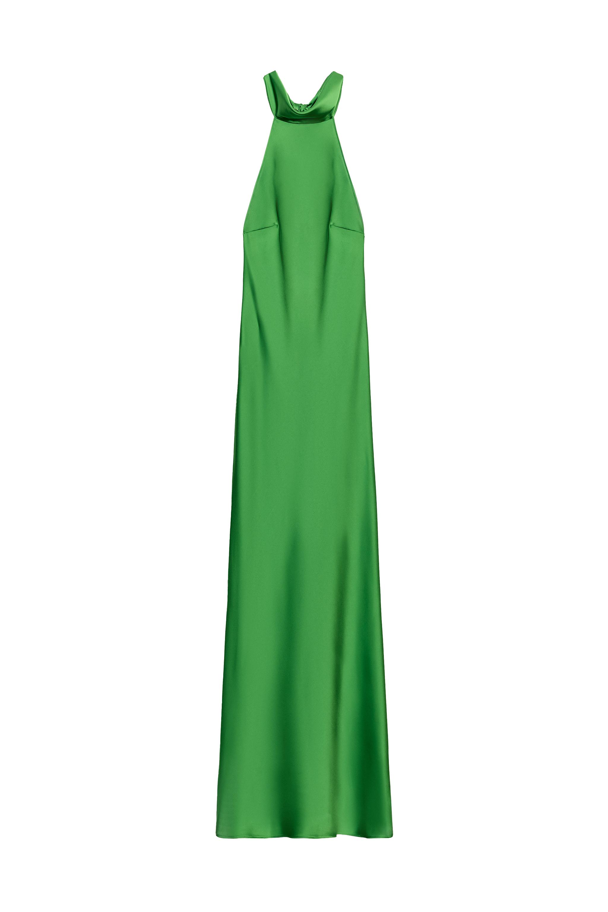 LONG SATIN DRESS WITH TIE