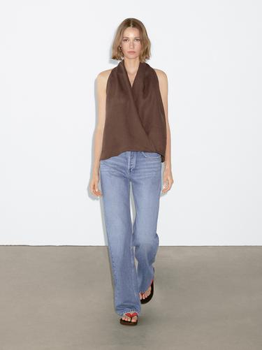 Zara Linen crossover halter top - Brown