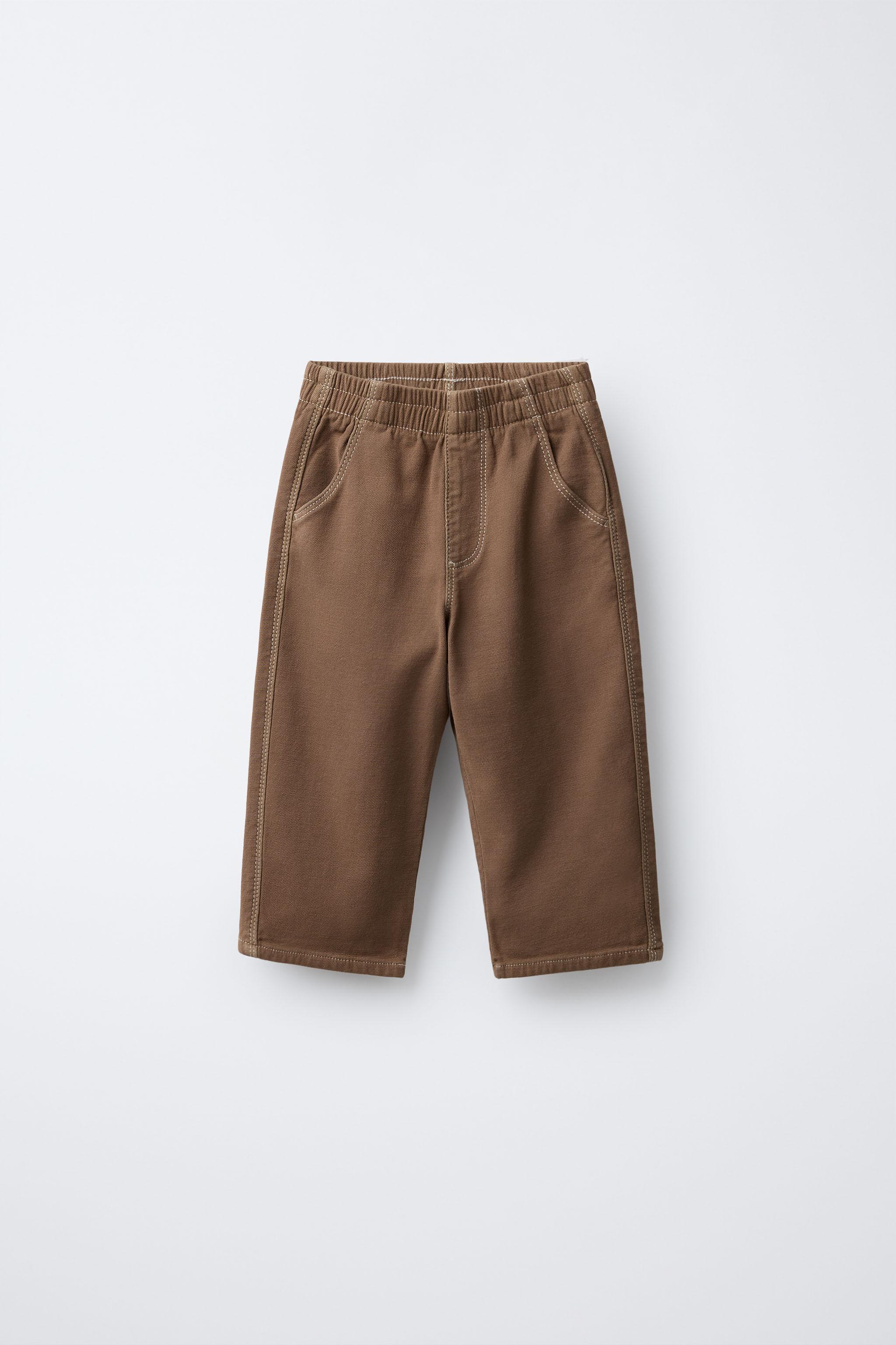 BAGGY ELASTIC TOPSTITCHED PANTS - Dark tan | ZARA Canada